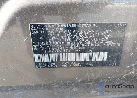 2012 Toyota Rav4 Limited из США, поврежденный, VIN 2T3DF4DV4CW234333